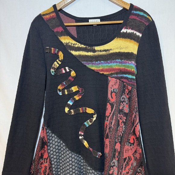 Women's M Boho Tunic Dress Whimsygoth Abstract Print  Sleeve Artsy Festival - Picture 4 of 13